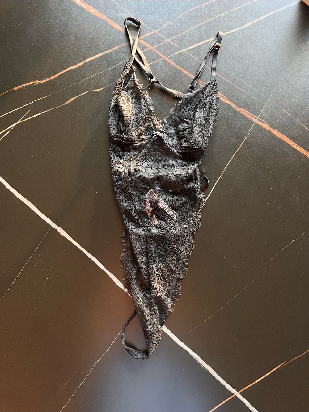 Victoria's Secret Black Sheer Lace Chemise Bodysuit
